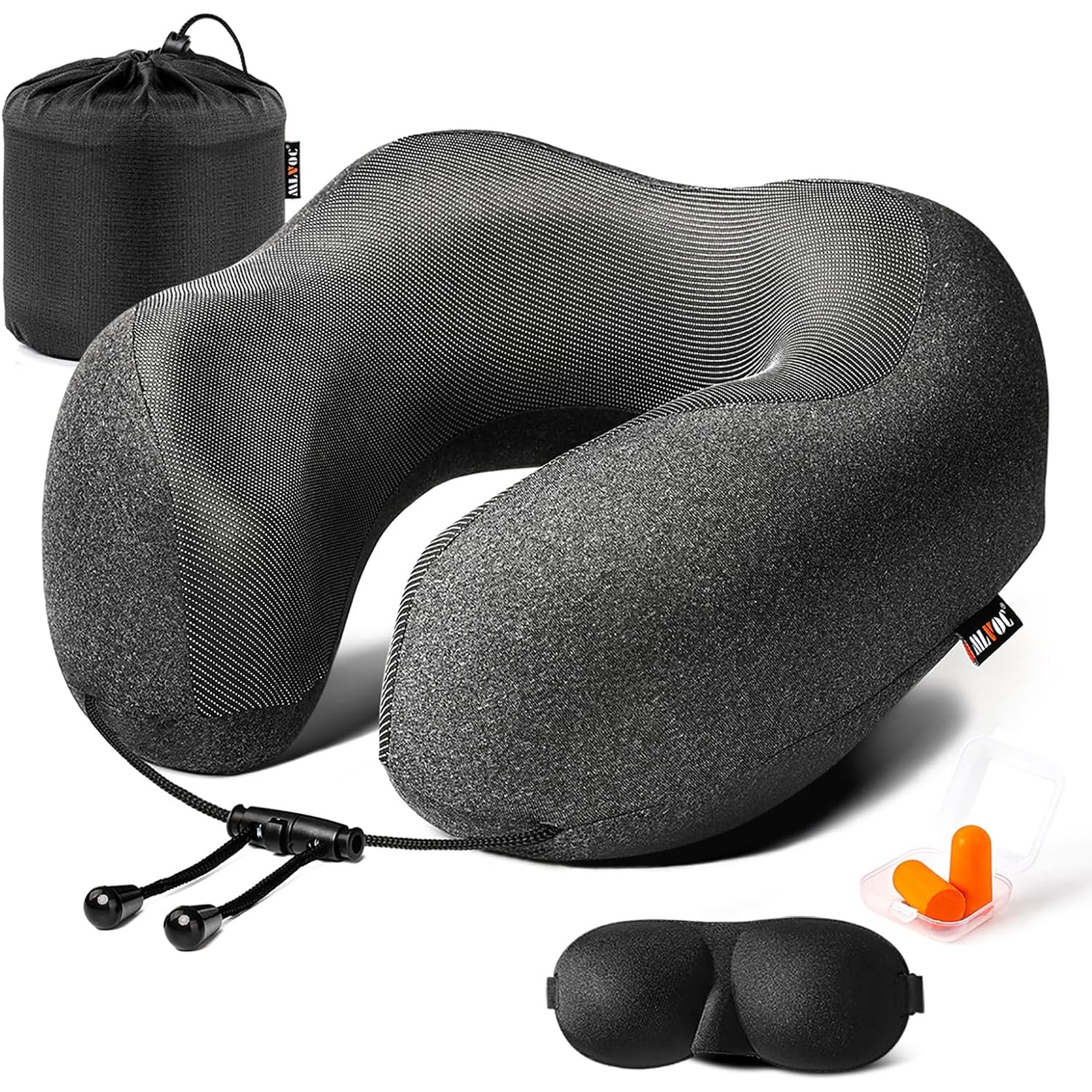 Travel Pillow 100 Pure Memory Foam Neck Pillow with 3D Contoured Eye Masks Earplugs and Luxury Bag Standard Black Black Soft Single